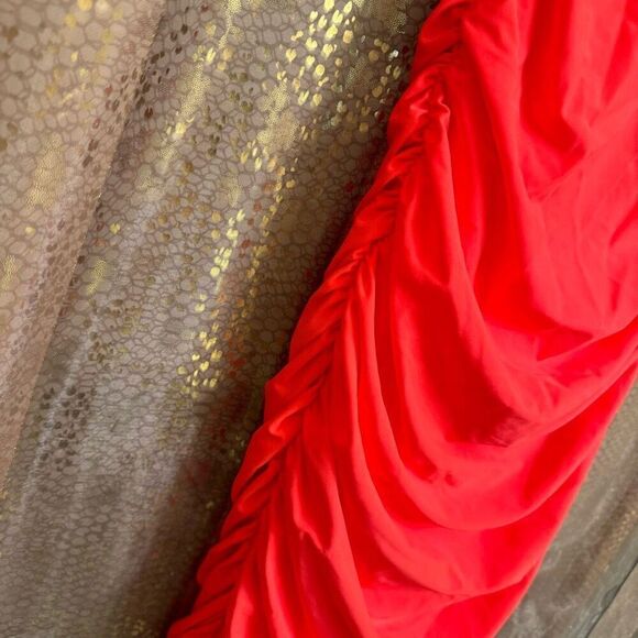 Tiger Mist Neon Coral Amazon Plunging Ruched Halter Dress Small NWT Flawed - Picture 3 of 10